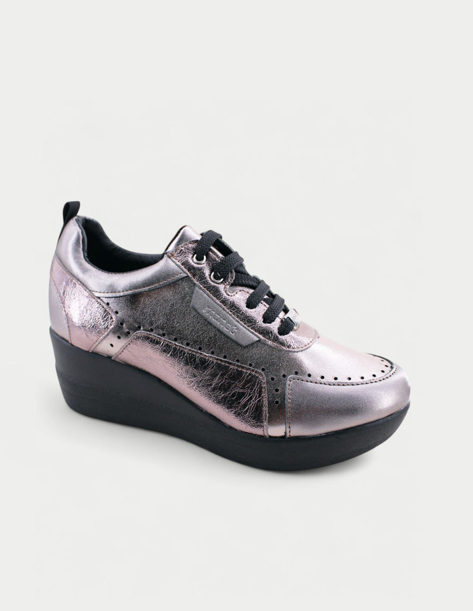Tenis Vallarta 20 de piel color inox, vista frontal(282-20_Piel_Inox)
