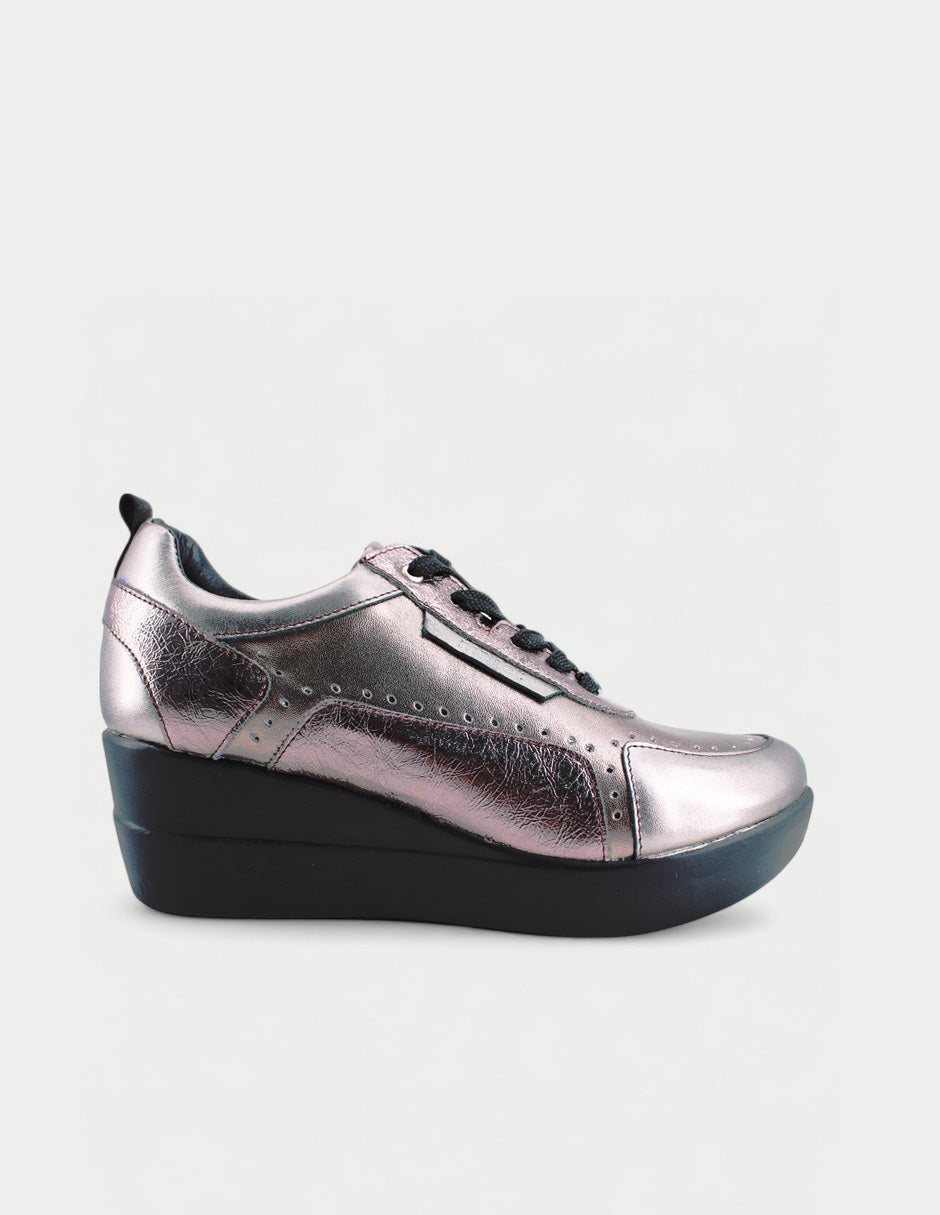 Tenis Vallarta 20 de piel color inox, vista lateral (282-20_Piel_Inox_L)

