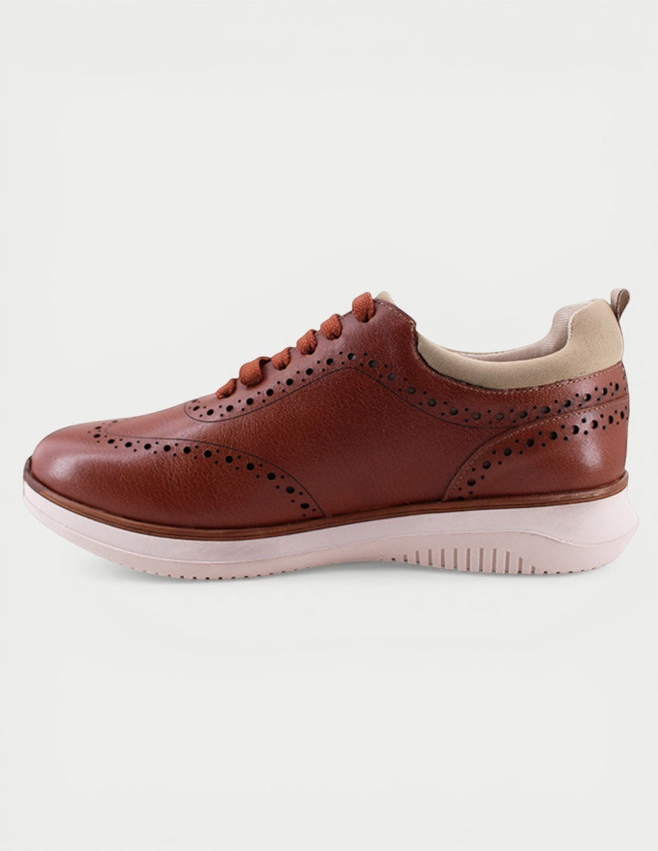 Manet Midas 02 men's brown leather wingtip sneakers with brogue detailing and contrasting sole.