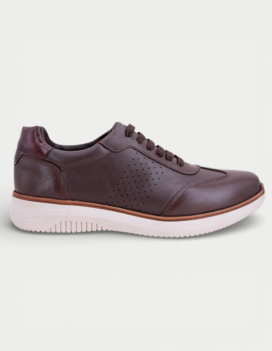 Manet Midas 01 men's brown leather casual sneakers with perforated detailing and white sole.
