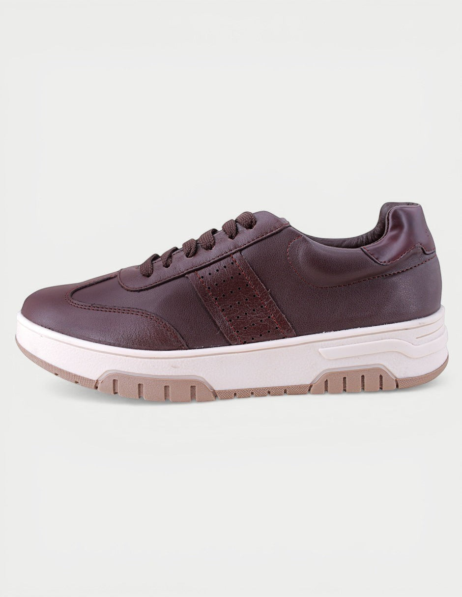 Manet Teo 02 men's dark brown leather sneakers with perforated side detail and white sole.