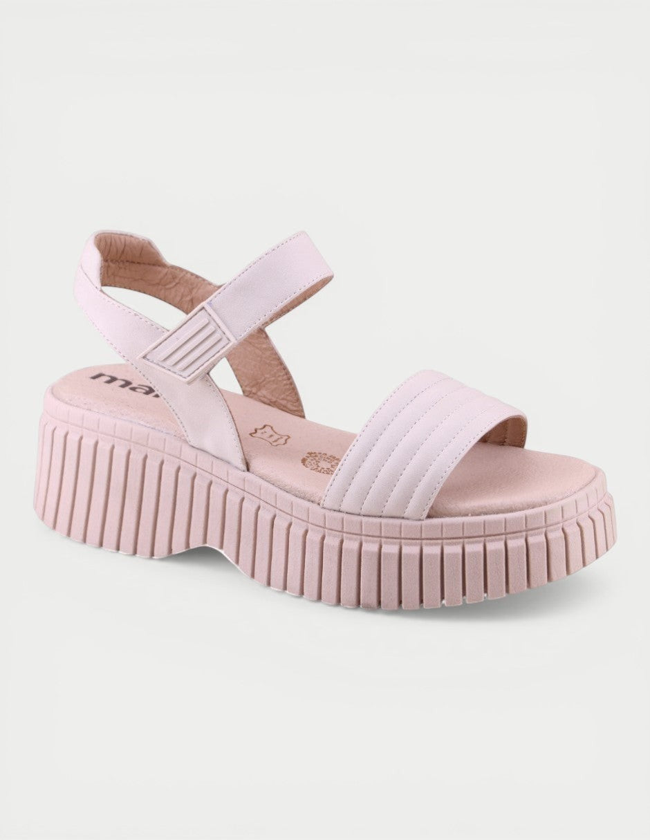Manet Matis 04 pale pink leather chunky platform sandals with adjustable ankle strap and quilted detail.
